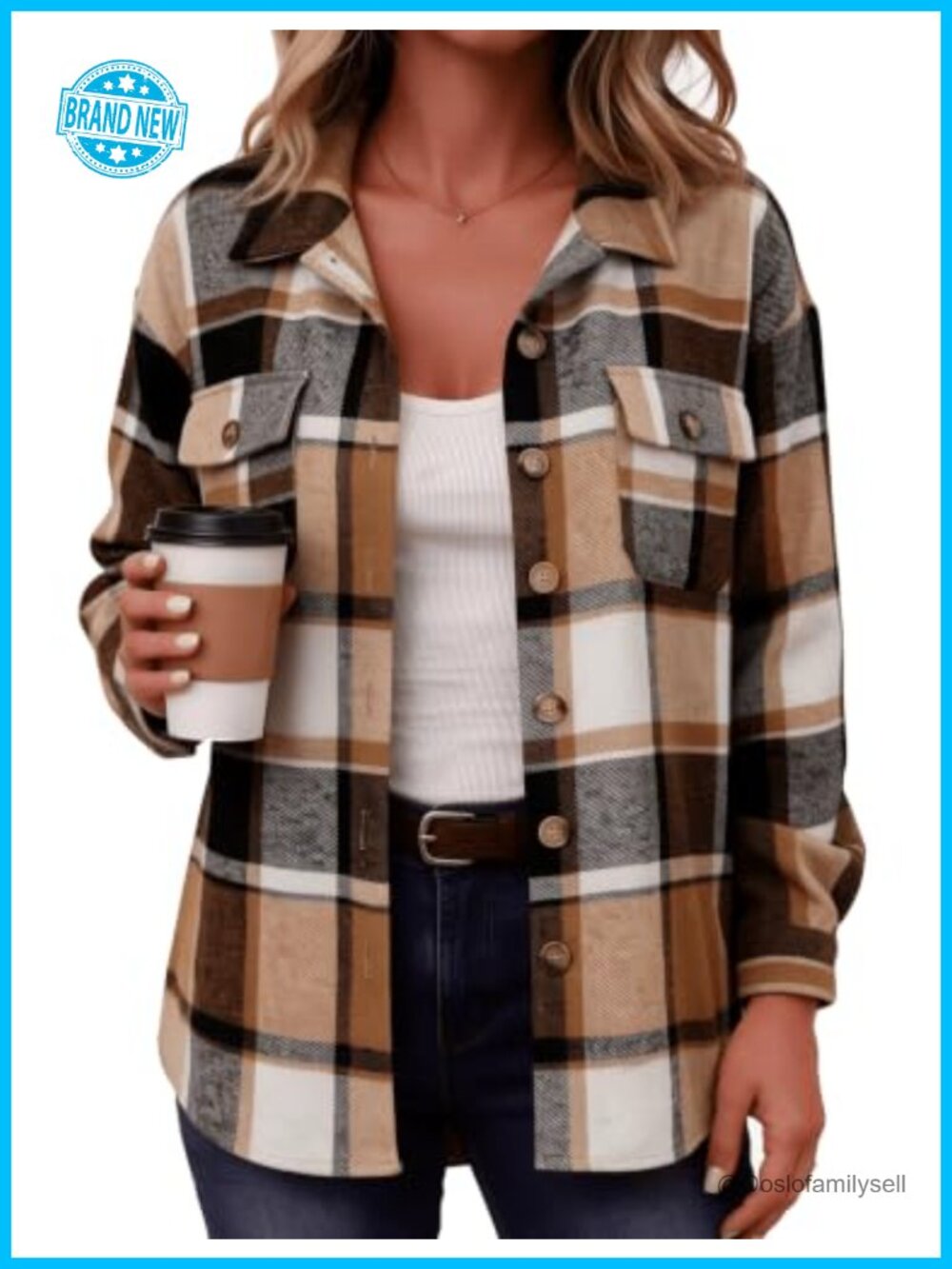 Plaid Flannel Shacket Button Down Jacket Winter Coat